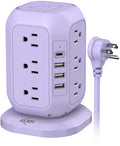 AiJoy USB C Power Strip Tower with 12 AC Outlet and 4 USB Ports Purple