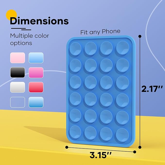 Silicone Phone Sticky Grip, Suction Phone Case Mount for iPhone and Android, Hands-Free Sticky Cell Phone Grip, Mobile Fidget Mirror Holder for Selfies and Videos