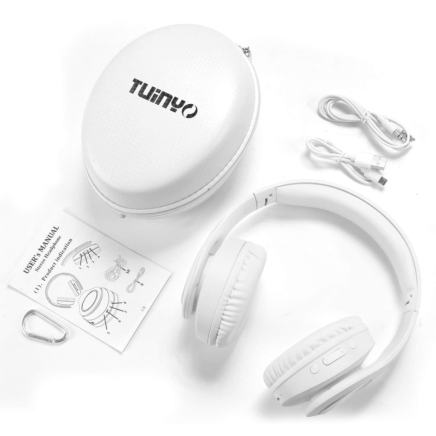TUINYO Bluetooth Headphones Wireless, Over Ear Stereo Wireless Headset 40H Playtime with deep bass, Soft Memory-Protein Earmuffs, Built-in Mic Wired Mode PC/Cell Phones/TV-White