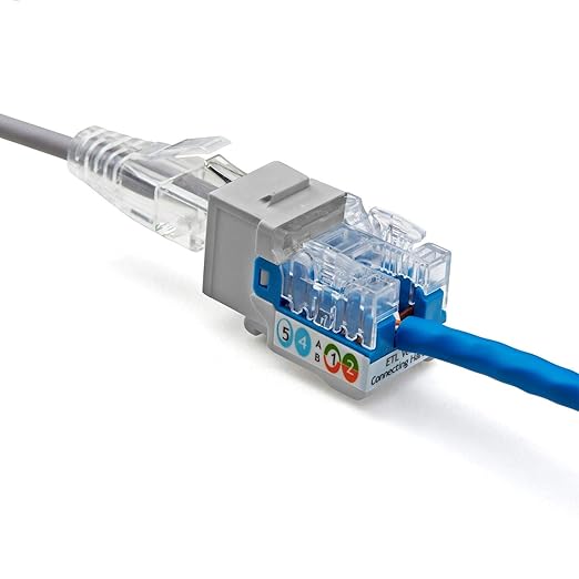 trueCABLE Cat5e Keystone Jack, Unshielded (UTP), 90 Degree Punch-Down, PoE++ (4PPoE) 100W, UL Listed, ETL Verified, ANSI/TIA Certified, Modular RJ45 Female, Gray, 48 Pack