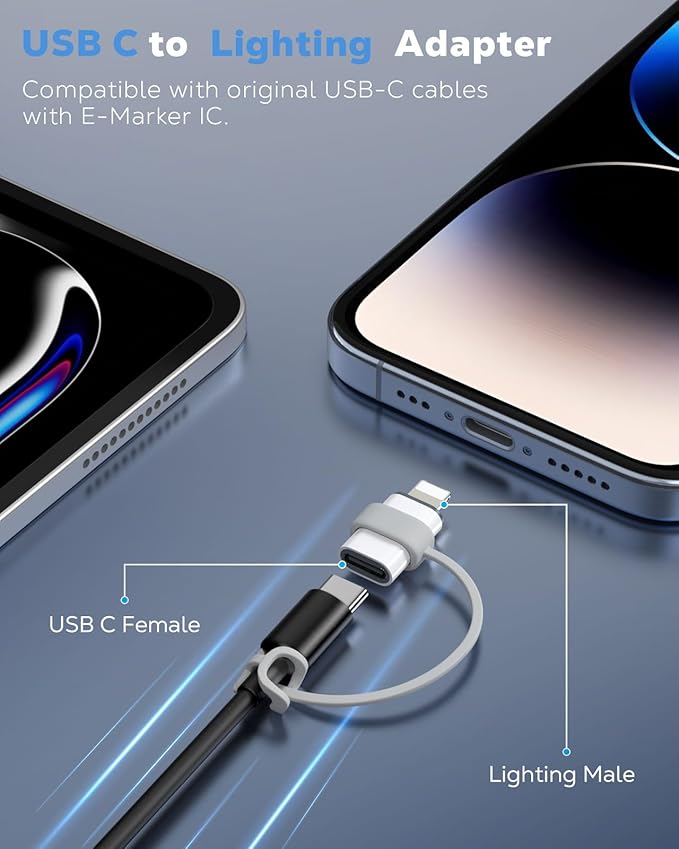 MoKo USB C to Lightning Adapter, Not for Audio/OTG, Lightning Male to USB C Female Adapter for iPhone 14/13/12/11/X Series, iPad/AirPods, Support Charging & Data Sync, with Anti-Lost Loop, White