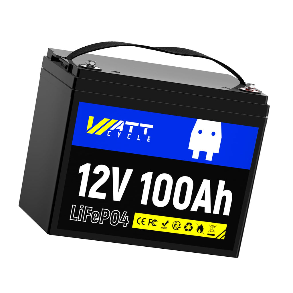 Wattcycle 12V 100Ah LiFePO4 Battery, Lithium Battery Up to 15000 Cycles, Low Temperature Protection, 10 Years Lifespan, Perfect for RV/Outdoor Camping/Home Energy Storage（BCI Group 24）