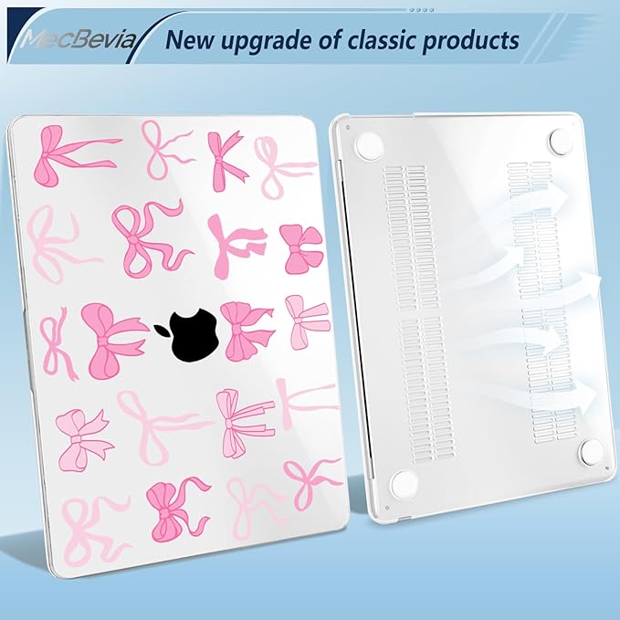Compatible with MacBook Air 13.6 inch Case, M4 A3240/M3 A3113/M2 A2681 (Released 2025 to 2022), Hard Shell, Keyboard Cover, Screen Protector, Webcam Cover & Type-C Adapter, Pink Bows