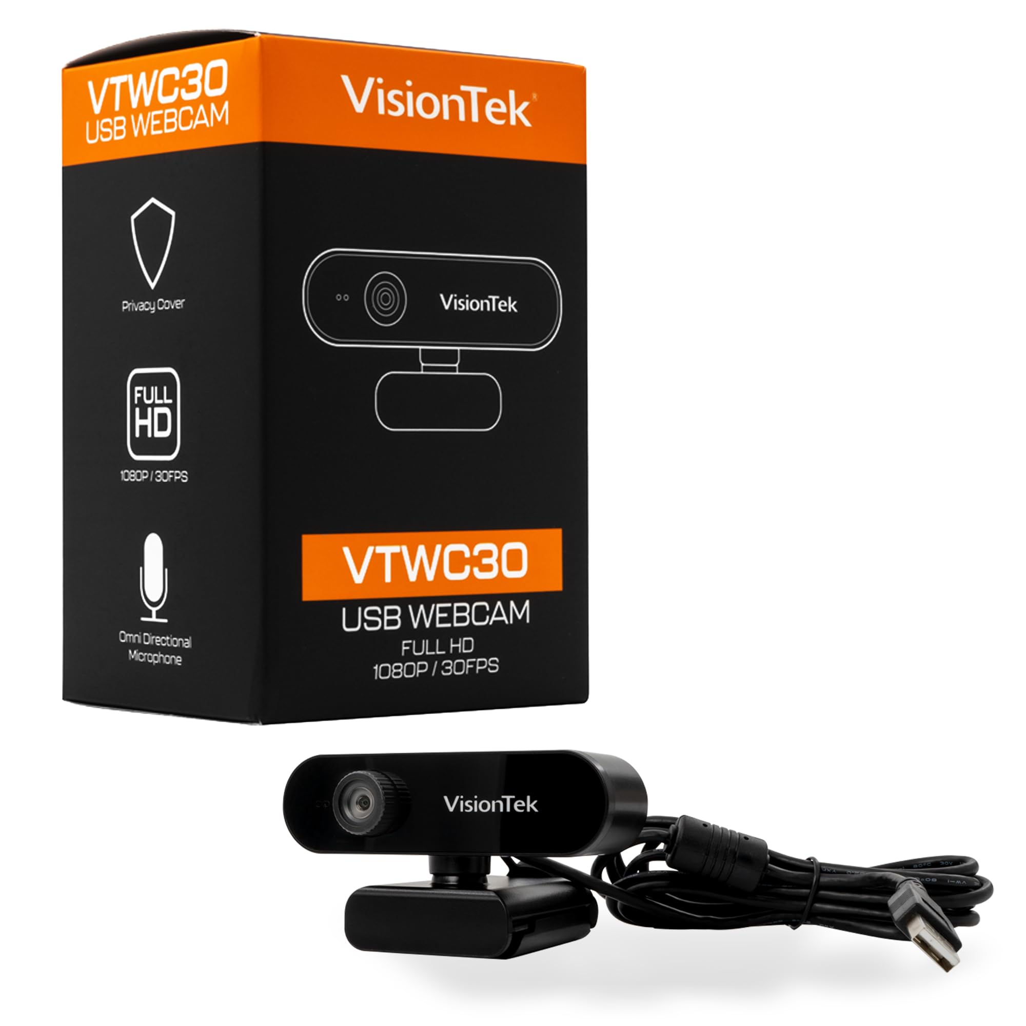 VisionTek VTWC30 Full HD 1080P 30FPS USB-A Webcam with Microphone