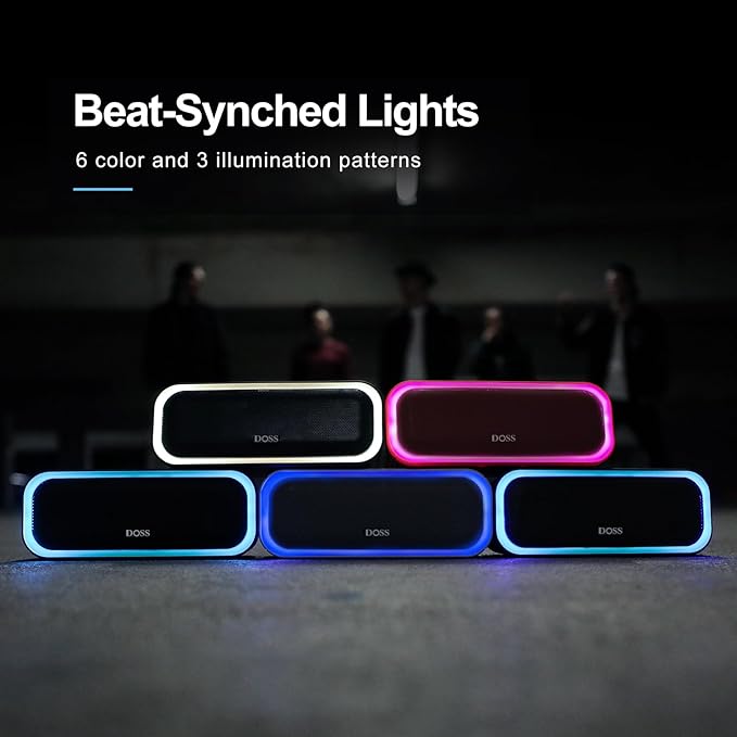 DOSS SoundBox Pro Bluetooth Speaker with 20W Stereo Sound, Active Extra Bass, IPX6 Waterproof, TWS Pairing, Multi-Colors Lights, 20H Playtime, Portable for Beach, Outdoor-Orange