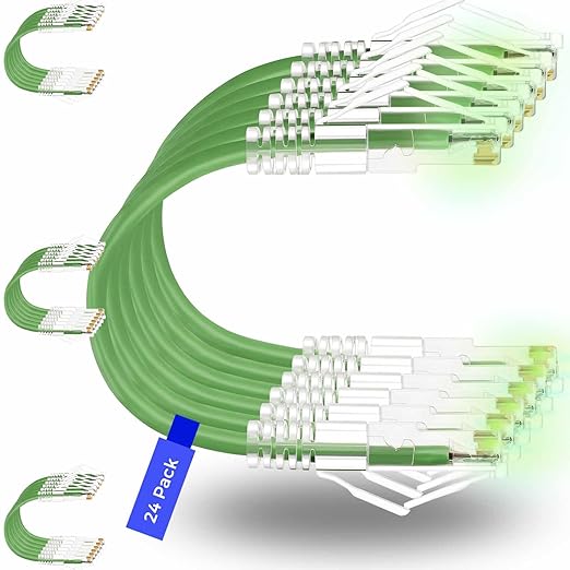Rapink Patch Cables Cat6/ Cat6a 3ft (24 Pack) Slim, Cat6a Ethernet Patch Cable 30G Support, Snagless Cat 6 Patch Cable for Patch Panel to Switch, Flexiable Cat6 Ethernet Cable Green