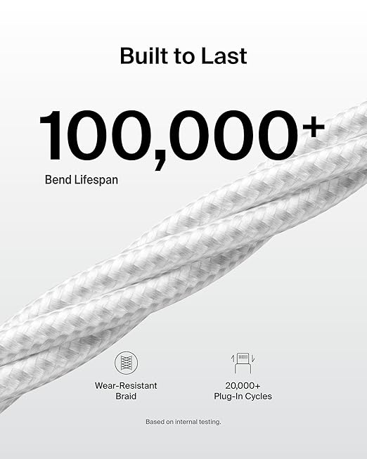 Belkin USB A to USB C Cable 2-Pack, 3.3ft, 15W - Type C Charger, iPhone Charger Cord, Soft, Braided, Flexible for iPhone 16 & 15, Galaxy S25, Pixel 9, iPad Pro, Airpods Pro, Switch & More - White