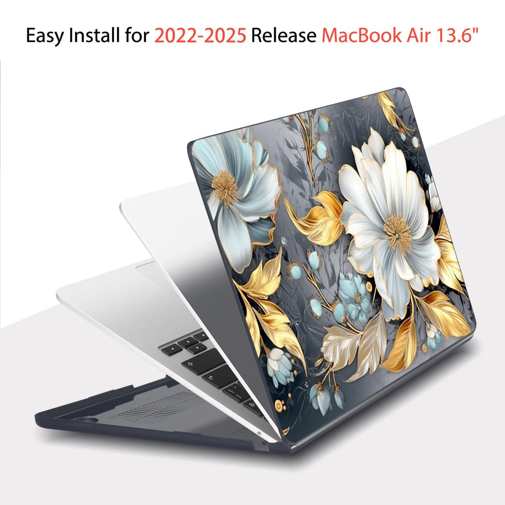 Teryeefi Compatible for 2022-2025 2026 MacBook Air 13.6 inch Case M5 A3449/M4 A3240/M3 A3113/ M2 A2681, Flowers Hard Shell Case&Keyboard Cover&Type C Adapter, Modern Abstract Art