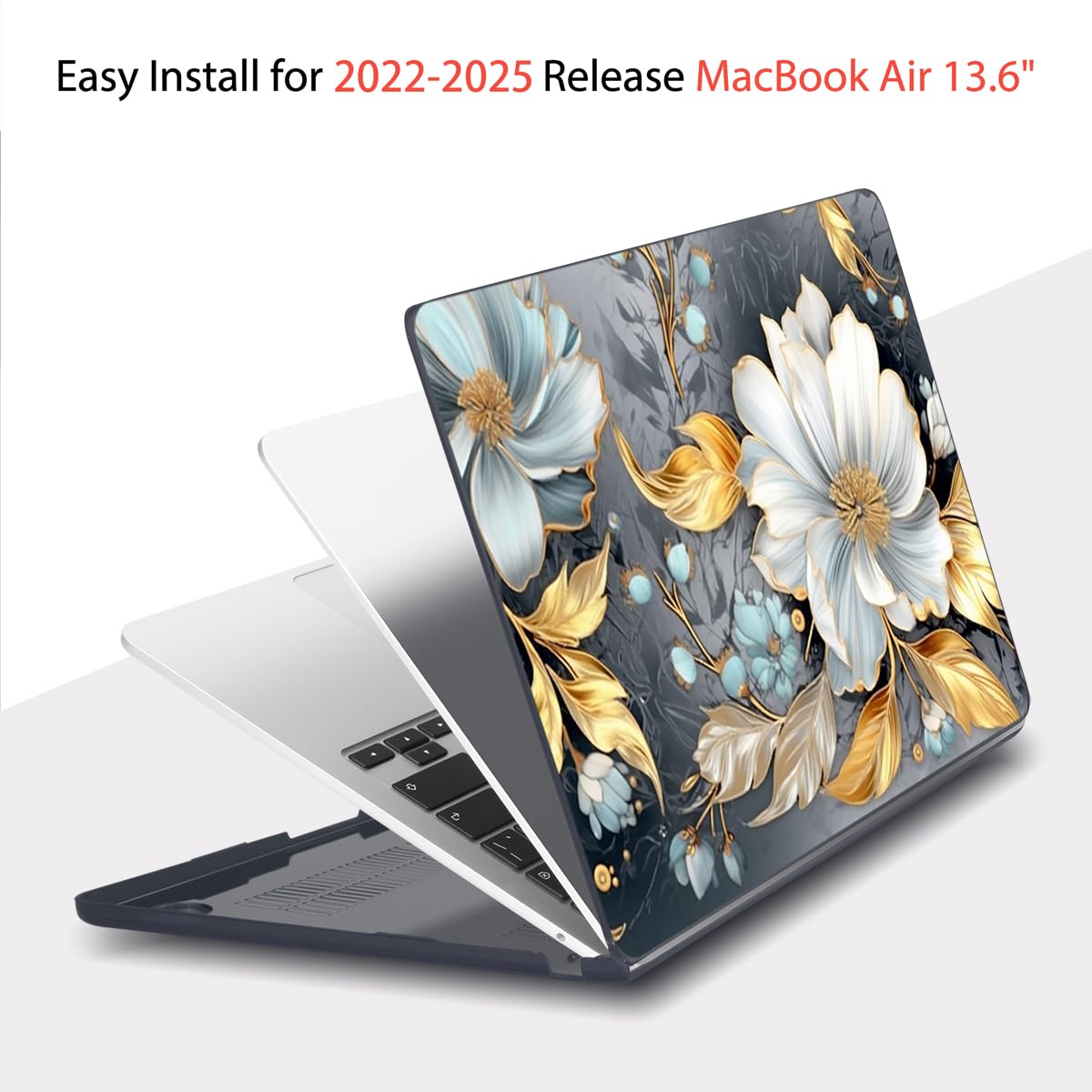 Teryeefi Compatible for 2022-2025 2026 MacBook Air 13.6 inch Case M5 A3449/M4 A3240/M3 A3113/ M2 A2681, Flowers Hard Shell Case&Keyboard Cover&Type C Adapter, Modern Abstract Art