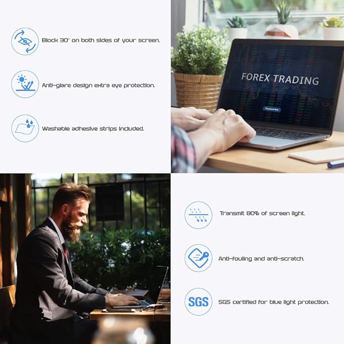 Computer Privacy Screen Filter for Widescreen Monitor - Anti-Glare, Blue Light Reduction, and Privacy Shield Protector - 23.8 Inch 16:9 Aspect Ratio