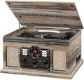 Victrola The Quincy 6-in-1 Bluetooth Record Player & Multimedia Center with Built-in Speakers – 3-Speed Turntable, CD & Cassette Player, AM/FM Radio, Wireless Music Streaming (Farmhouse Shiplap Grey)