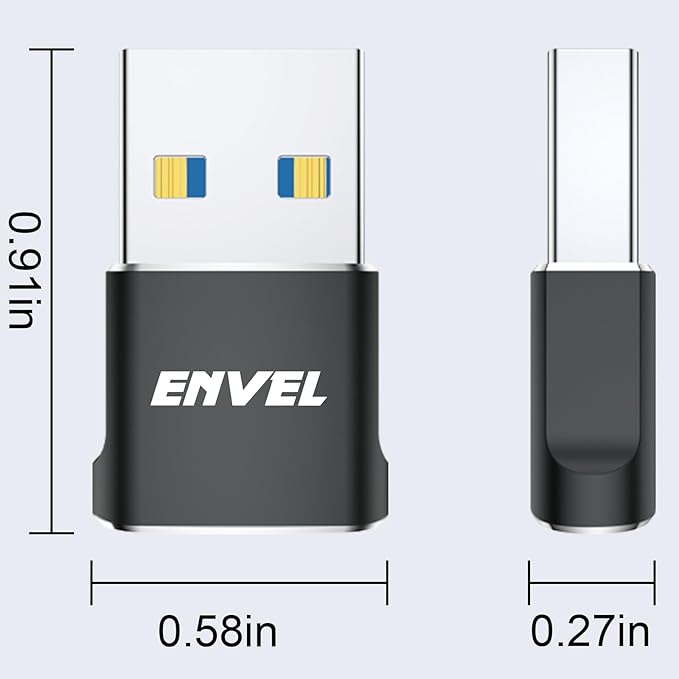ENVEL USB to USB C Adapter, USB3 5Gbps High Speed Data Transfer, OTG Converter Thunderbolt3 to USB Female Compatible with Apple iWatch iPhone 15 Pro Max iPad Air 4 5 Mini 6 (Black, USB A Male)
