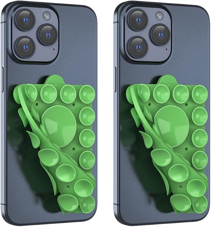 Double Sided Silicone Suction Phone Holder Mount,Compatible with iPhone and Android Cases Hands-Free Mirror Shower Phone Mount Strong Grip Holder (Grass Green, Double Sided 2PCS)