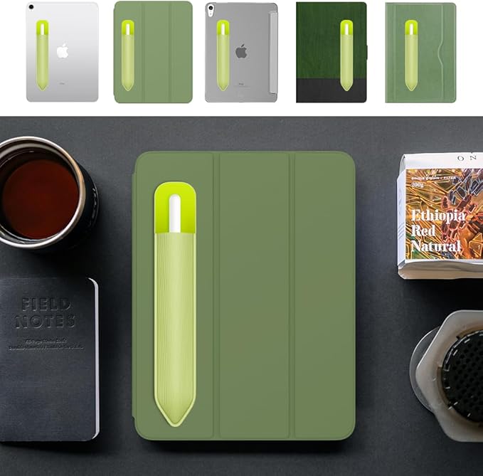 MoKo Pencil Holder Sticker Fit Apple Pencil Pro, Apple Pencil (USB-C), Apple Pencil 1st/2nd Generation, Elastic Pencil Pocket Pouch Adhesive Sleeve Attached to iPad Case for Stylus Pens, Tender Green