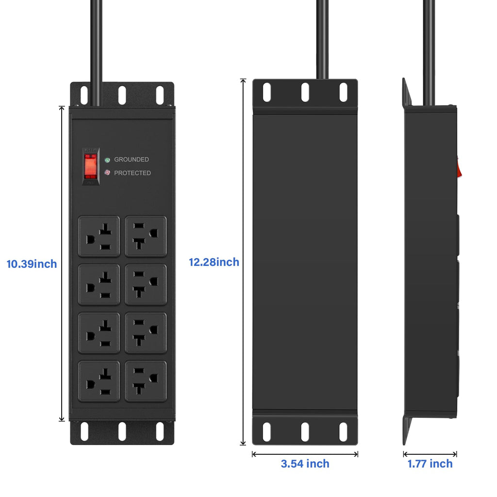 CCCEI 12 Gauge Heavy Duty Power Strip, 8 Ports, Black, 25FT.