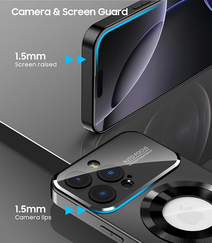 Magnetic for iPhone 16 Pro Max Case, Compatible with MagSafe, Built-in Camera Lens Protector, Logo View, Military Grade Drop Protection Phone Cover, Black