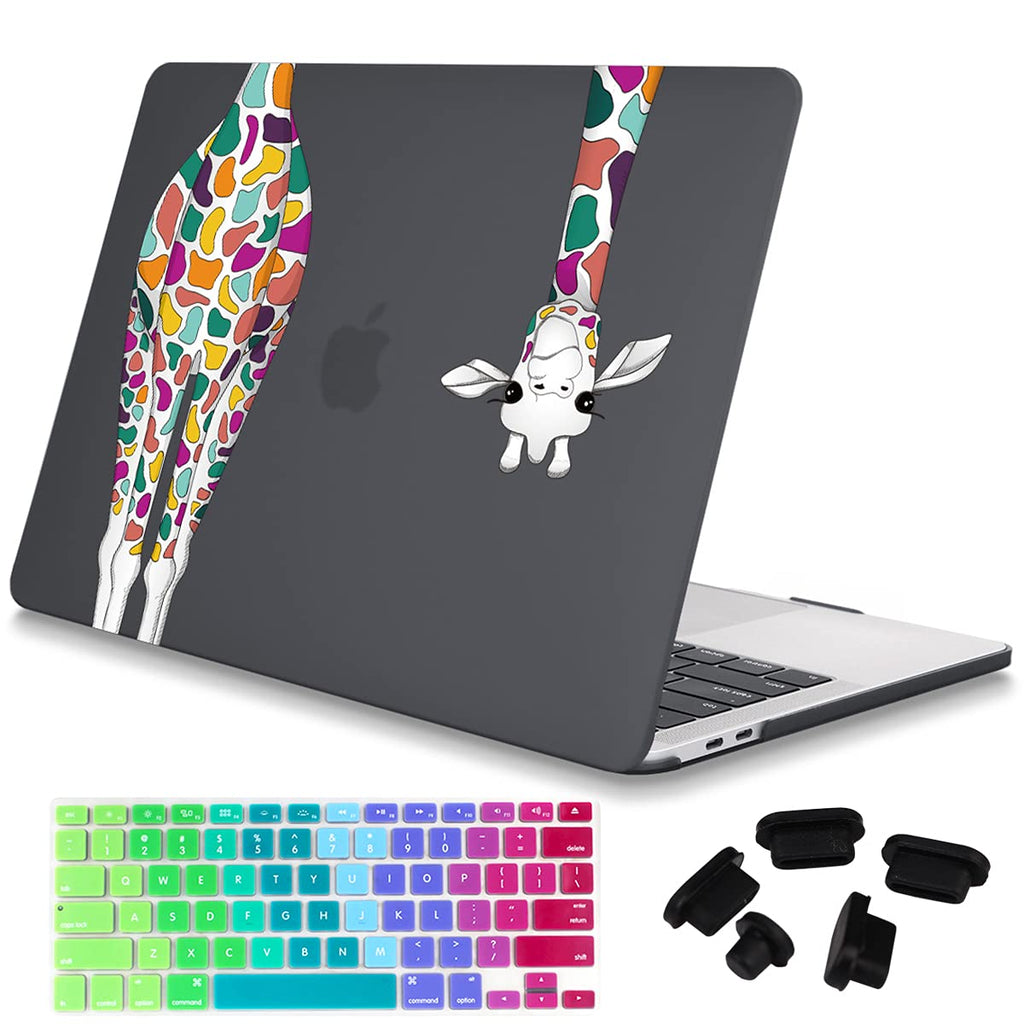 Mektron for MacBook Air 13 Case A1466/A1369 (2010-2017 Release), Snap-on Plastic Hard Shell Cover for MacBook Air 13.3 inch with Keyboard Cover,Colorful Giraffe Black