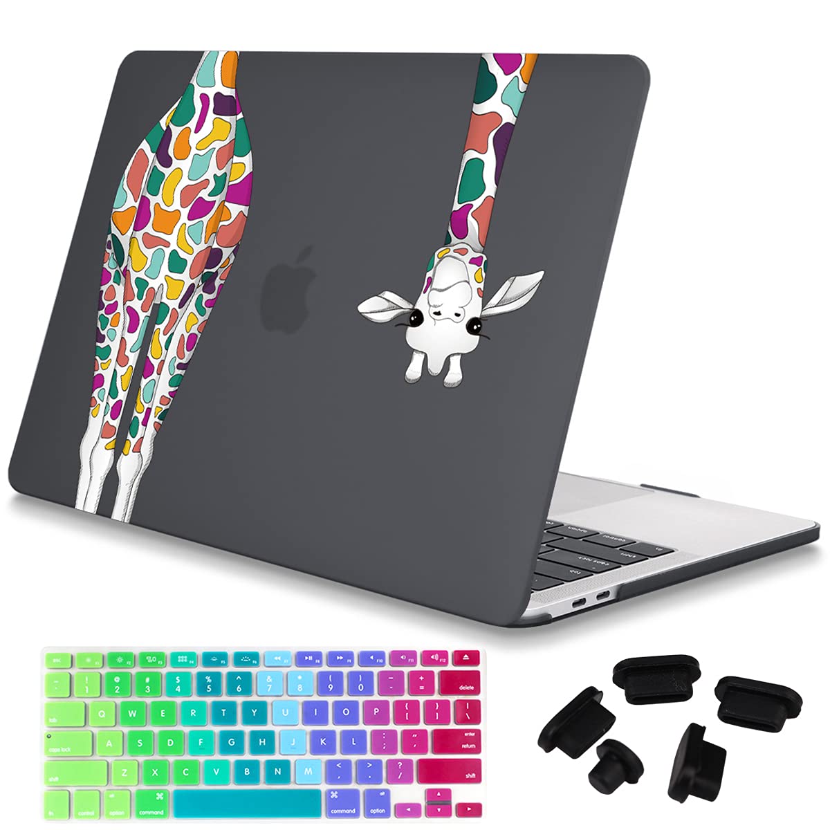 Mektron for MacBook Air 13 Case A1466/A1369 (2010-2017 Release), Snap-on Plastic Hard Shell Cover for MacBook Air 13.3 inch with Keyboard Cover,Colorful Giraffe Black