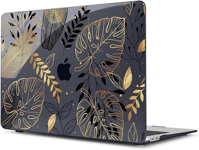 Teryeefi for MacBook Pro 13 inch Case M2 M1 2022 2020-2016 Release (Model A2338 A2289 A2251 with Touch Bar), Plastic Hard Shell Case & Keyboard Cover & Screen Protector, Golden Palm Leaves