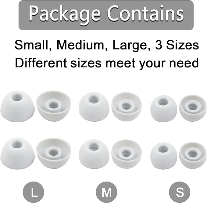 Replacement Silicone Ear Tips for Beats Fit Pro/Studio Buds/Studio Buds+ Headphone, 6 Pairs Earbuds Eartips L/M/S, Eargels Set Fit in Case, Earplug Ear Cap (Silver White)