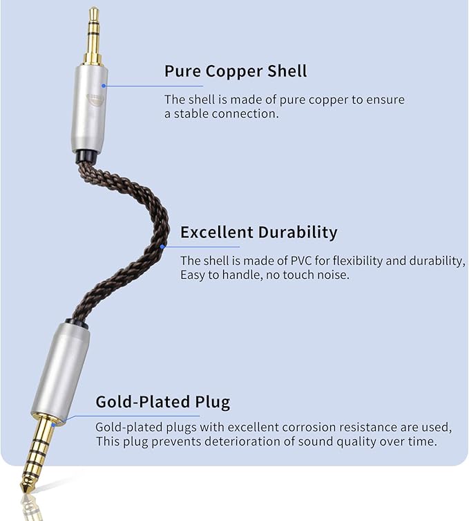 okcsc 4.4MM Male to 3.5MM Male Ultra Short Hifi Audio Cable - OFC Pair Recording Cable - 8-Core Braided Structure - 5.82 inch