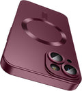 Magnetic for iPhone 14 Plus Case [Compatible with MagSafe][Built-in Camera Lens Protector] Slim Soft Silicone Bumper Shockproof Metallic Luster Phone Case (Burgundy)
