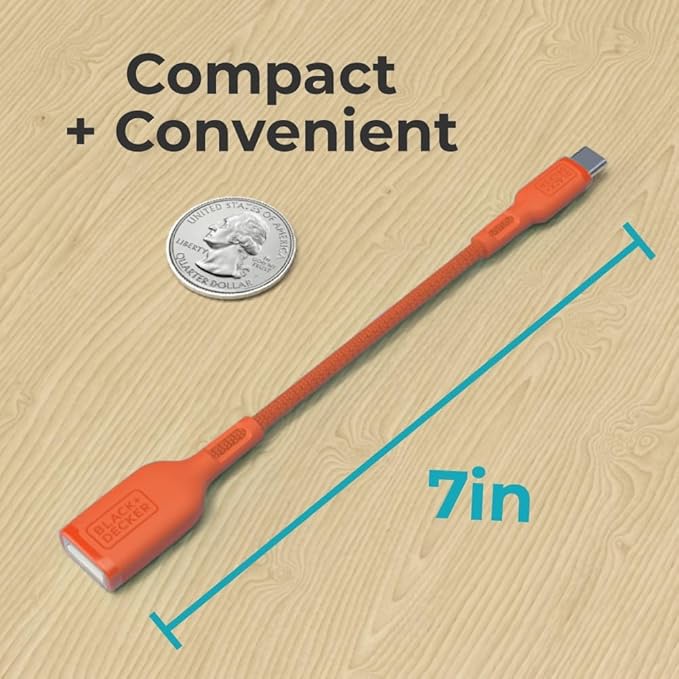 BLACK+DECKER USB C to USB A Adapter, USB C Male to USB Female Adapter Nylon Braid, Type C OTG Cable Compatible w/iPhone 16 15 Pro, MacBook Pro 2022/Air/Mini, iPad—2 Pack, 3" (Coral Rose)