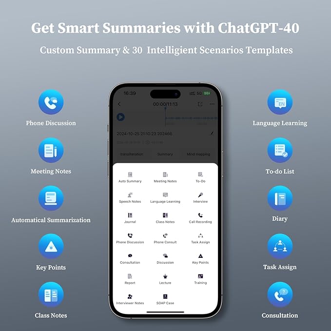 AI Voice Recorder - Voice Recorder w/No Fee for Transcribe & AI Summarize by ChatGPT, APP & Web Control, 121 Languages, 64GB Memory, Wireless Charging,Digital Voice Recorder for Meetings/Calls Silver