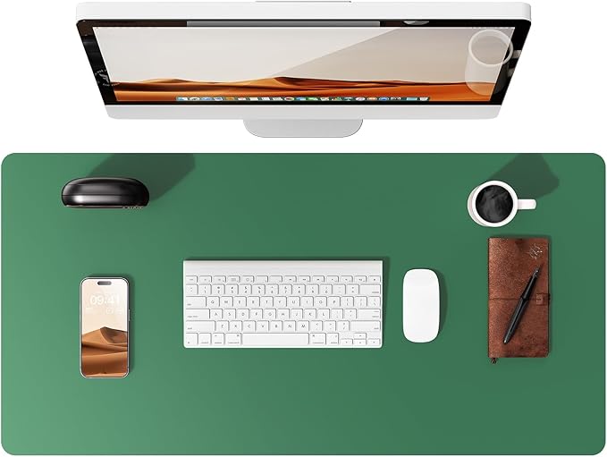 YSAGi Leather Desk Pad Protector, Office Desk Mat, Large Mouse Pad, Non-Slip PU Leather Desk Blotter, Laptop Desk Pad, Waterproof Desk Writing Pad for Office and Home (Jade Green, 23.6" x 13.8")