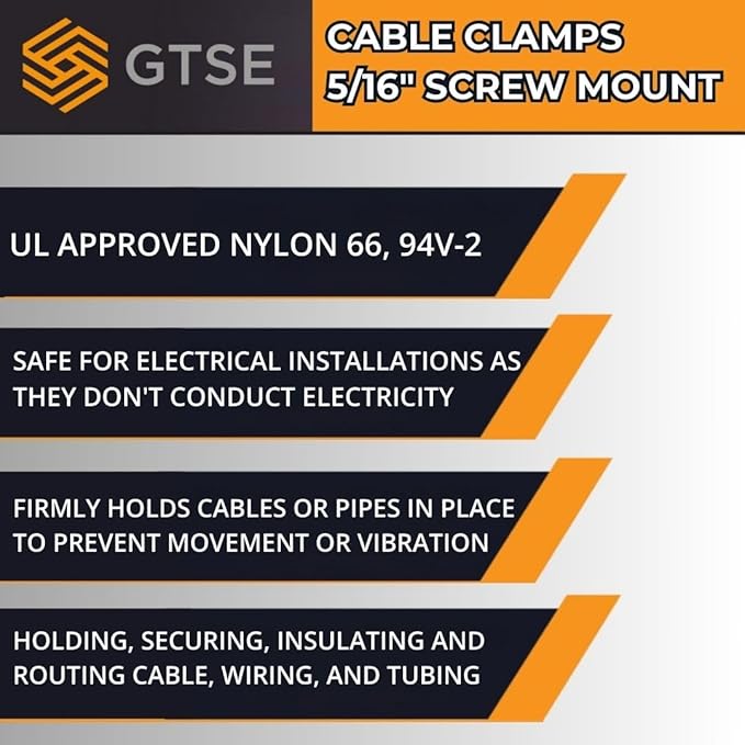 GTSE Black Nylon Plastic Cable Clamps, 5/16" Screw Mounts for Cable, Rope, Tube Management, 100 Pack