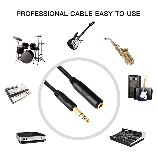 Devinal 6.35mm 1/4" inch TRS Plug Male to 1/4 Female Headphone Guitar Extension Cable Cord, Gold Plated Audio Cable Stereo Extender, 6 feet (1.8 M)