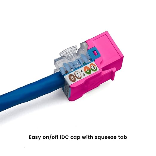 trueCABLE Cat6A Keystone Jack, Unshielded (UTP), 90 Degree Punch-Down, PoE++ (4PPoE), UL Listed, ETL Verified, ANSI/TIA Certified, Modular RJ45 Female, Pink, 24 Pack