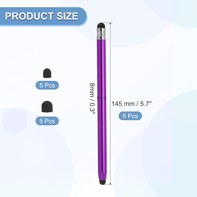 PATIKIL 5 Pcs Stylus Pens for Touch Screens, 2 in 1 High Sensitivity Universal Pen Capacitive Stylus for Phone Tablets Laptop Touch Screen Devices, Purple