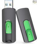 Aiibe 128GB Flash Drive 3.0 2 Pack, Upgraded 130MB/s USB 3.0 Flash Drive High Speed USB Drive Thumb Drive Retractable Memory Stick Jump Drives 128GB Zip Drive for PC Laptop, Green