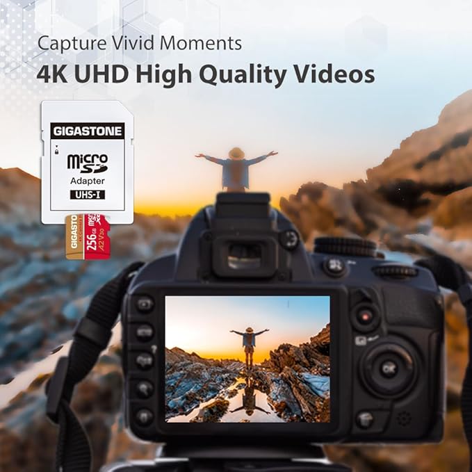 [5-Yrs Free Data Recovery] GIGASTONE 256GB Micro SD Card, 4K Camera Pro, A2 V30 for Smartphone, Gopro, Action Cams, 4K UHD Video, Nintendo-Switch Compatible, Up to 100MB/s, UHS-I U3 C10 with Adapter