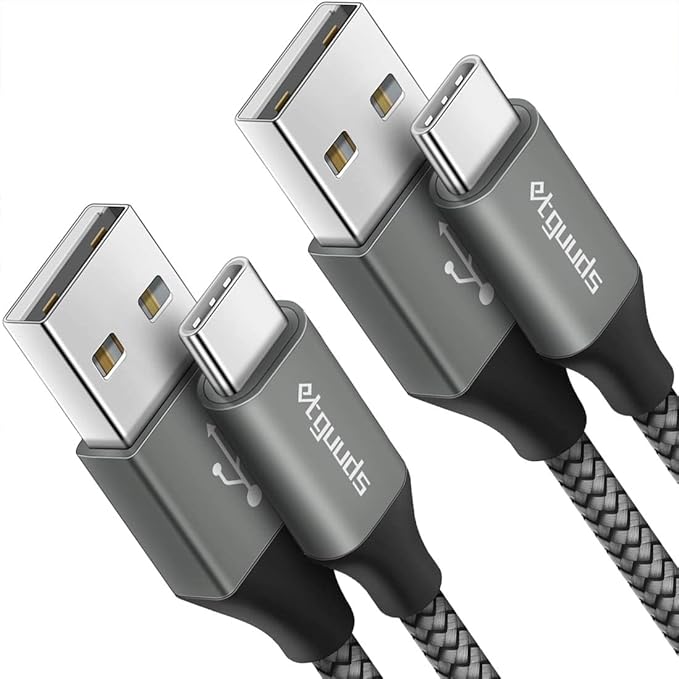 etguuds 4ft USB A to USB C Cable 3A Fast Charging, 2-Pack USB A to USB Type C Charger Cord for iPhone 16 15 Pro/Pro Max/Plus, for Samsung Galaxy S24 S23 S22 S21 S20 S10 A55 A54 Flip Note, Moto, Gray