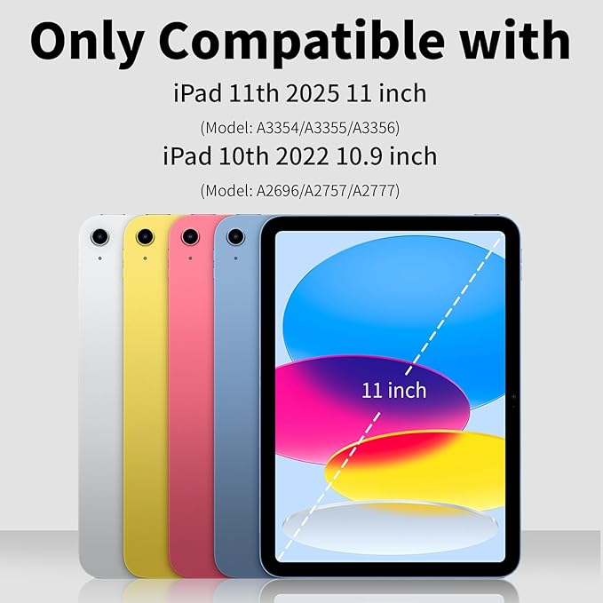 JKSML for iPad(A16) 11th/10th Generation Case with Keyboard (11/10.9 inch) 2025/2022, 7 Color Backlight Detachable Bluetooth Cover with Trackpad, Flip Stand Case Thin with Pencil Holder, Cream White