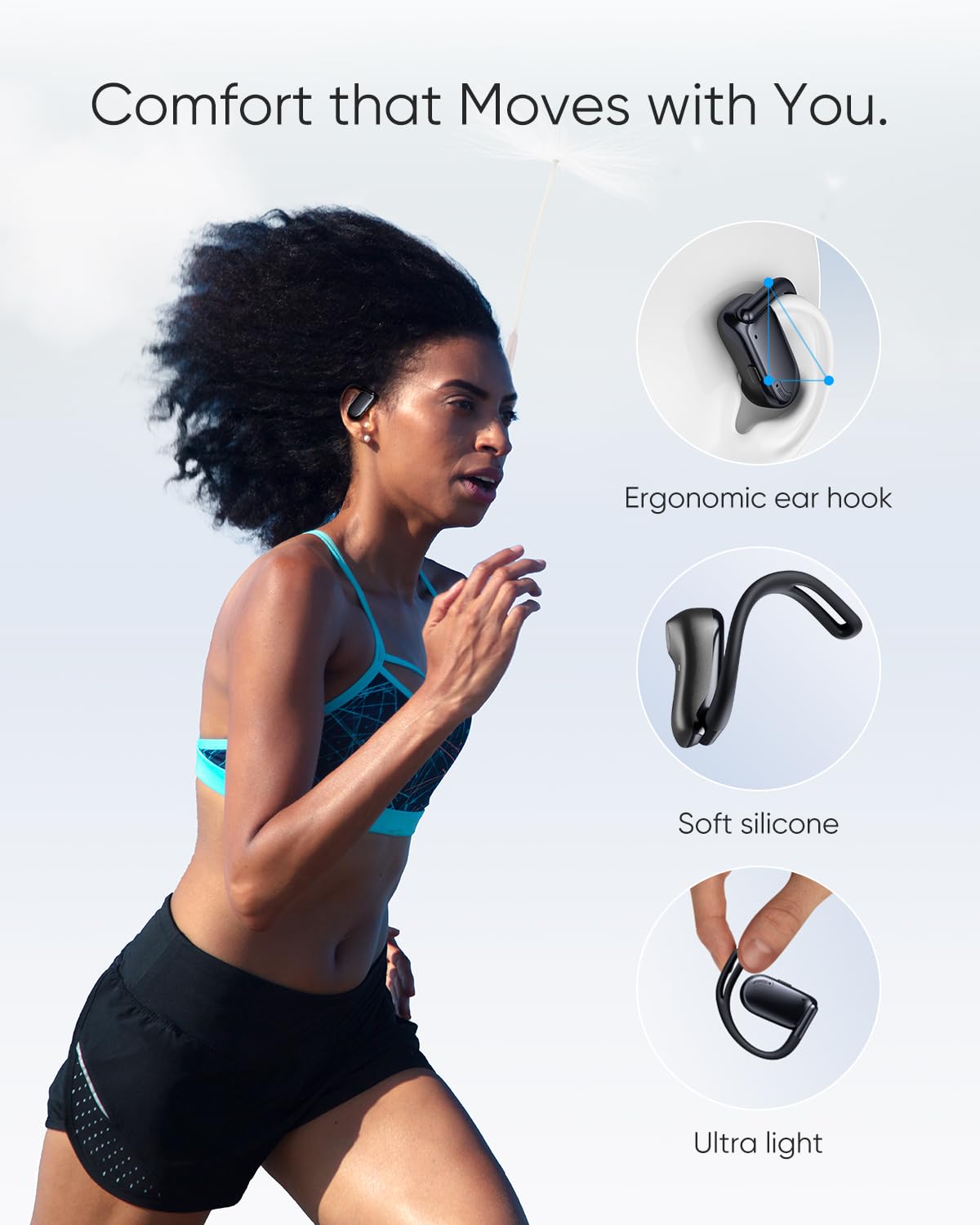 NEOQOQO Open Ear Headphones, Running Headphones for Workout, Black