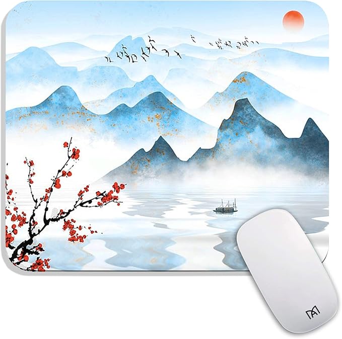 Square Mouse Pad Ink Painting Landscape, Personalized Premium-Textured Custom Mouse Mat Design, Washable Mousepad Cloth, Non-Slip Rubber Base Computer Mouse Pads for Wireless Mouse