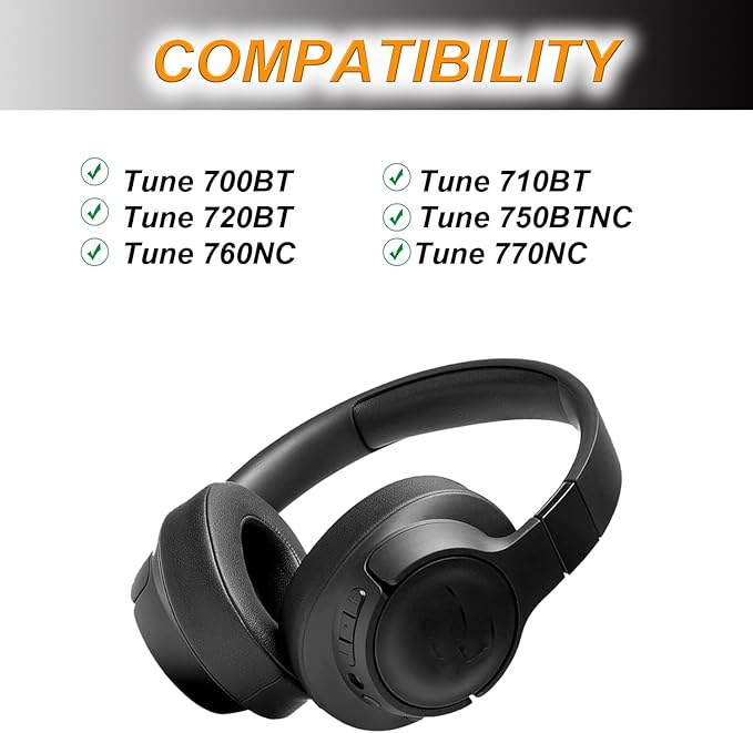 Replacement Earpads for JBL Tune 700(700BT)/710(710BT)/720(720BT)/750(750BT,750BTNC)/760(760NC)/770(770NC) Headphones, Ear Pads Cushions with Softer Noise Isolation Foam.