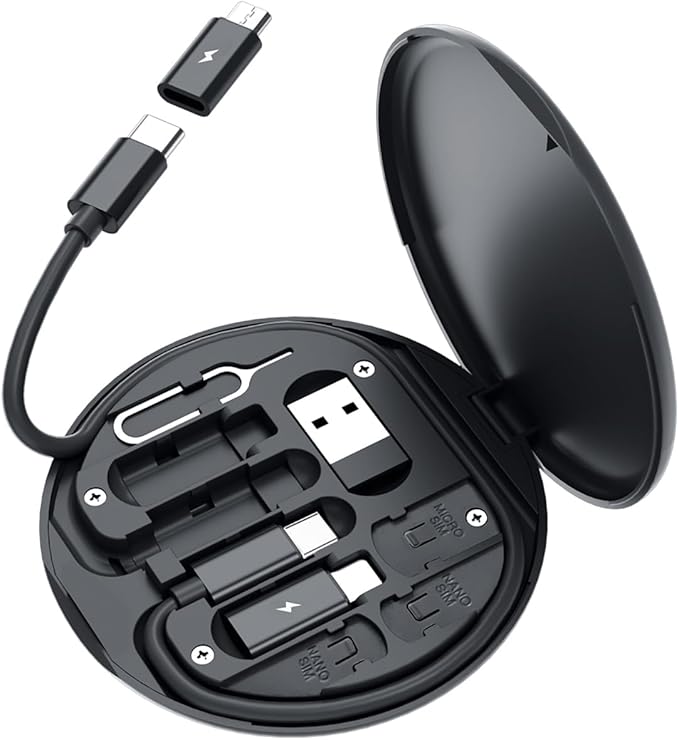 USB C Adapter OTG Cable Kit, Multi Charging Cable Case Convertor USB C to iOS Device/Type C/Micro/USB A Adapter, Data Transfer Contains Card Slot for Traveling, Use as Phone Holder (Black)
