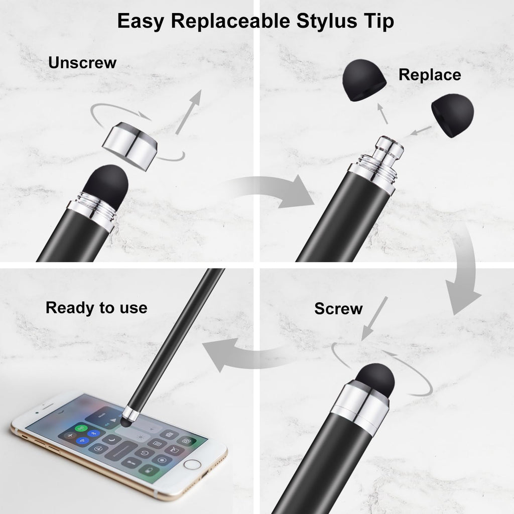 Linfanc Stylus Pens for Touch Screens - 12 Pack High Sensitivity and Precision Capacitive Stylus, Matte Black with 24 Extra Tips