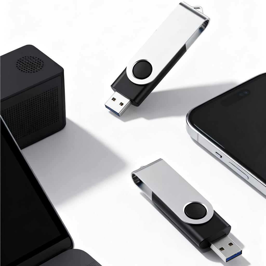 3 Pack 128GB USB Flash Drive with Type C Adapter and Storage Box USB 2.0 High Speed Metal Pen Drive 360° Rotatable Storage Memory Stick for Phone/Pad/PC/Laptop/Android - Black(3-Pack 128GB)
