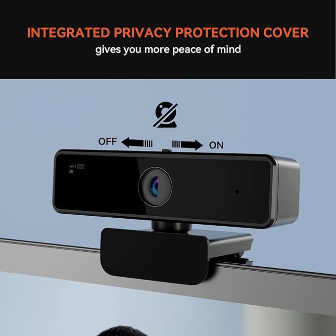 NUROUM V11 2K Webcam for PC, 1080P 60FPS USB Web Camera with Microphone, 1440P@30fps, 90° Wide-Angle, Privacy Cover, Plug&Play for Mac/Laptop/Desktop/Computer, for Zoom/Teams/Google Meet