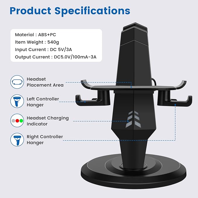 alcopanda VR Stand, Headset Charging Dock, VR Display Stand Accessories for Meta Quest 2, PSVR 2,Rift, Rift S,Valve Index Headset and Touch Controllers