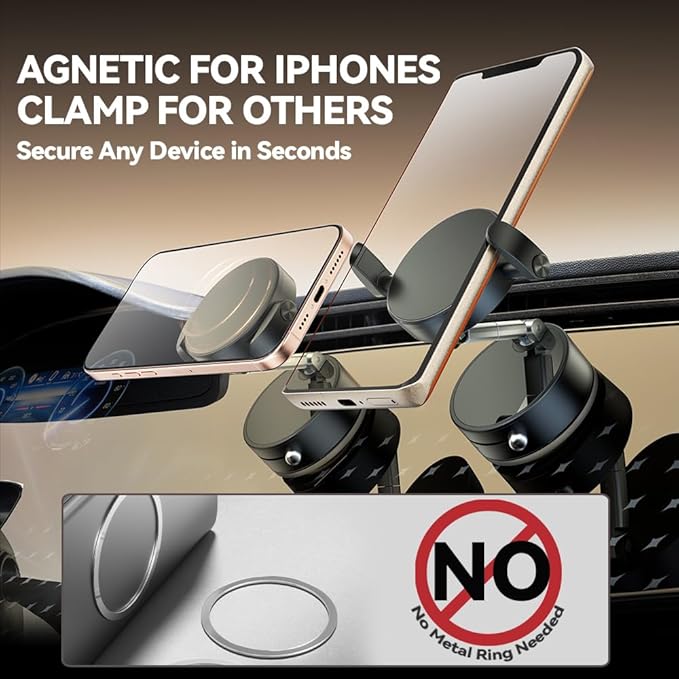 Universal Phone Holder for Car/Dashboard/Desk Adjustable & Foldable Phone Stand Compatible with Magnetic & Non-Magnetic Phones (All Phones 4-7") (Black)