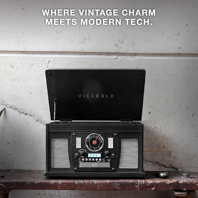 Victrola Navigator 8-in-1 Bluetooth Record Player with Built-in Speakers– 3 Speed Turntable, CD Player, Cassette, FM Radio, USB, RCA Out, Headphone Jack, Wireless Music Streaming, Real Wood (Mahogany)