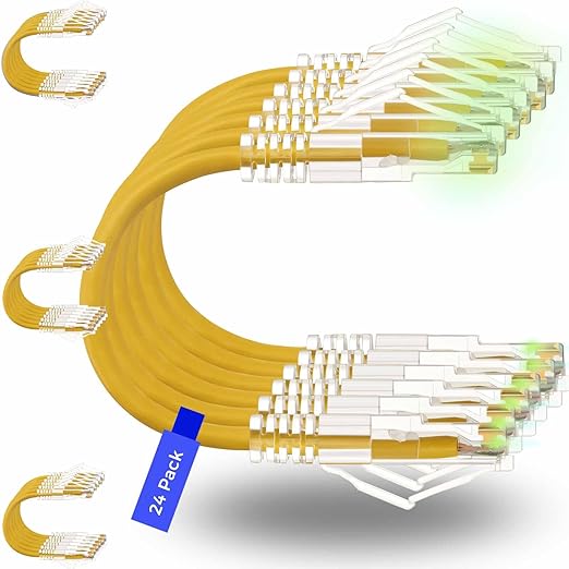 Rapink Patch Cables Cat6/ Cat6a 0.5ft (24 Pack) Slim, Cat6a Ethernet Patch Cable 10G Support, Snagless Cat 6 Patch Cable for Patch Panel to Switch, Flexiable Cat6 Ethernet Cable Yellow
