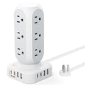 Flat Plug Power Strip Tower, TenTrend 65W Max Charging Tower with 12 AC Outlets & 8 USB Ports (4 USB C), 82W Total Fast Charging Station, 10FT Extension Cord for Desk Office Dorm Room