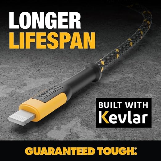 DEWALT Heavy Duty Lightning to USB A Cable — Reinforced Braided Cable for Lightning — Charger Cord Compatible with iPhone — Apple Compatible Charging Cable… (USB A to Lightning, 4FT)